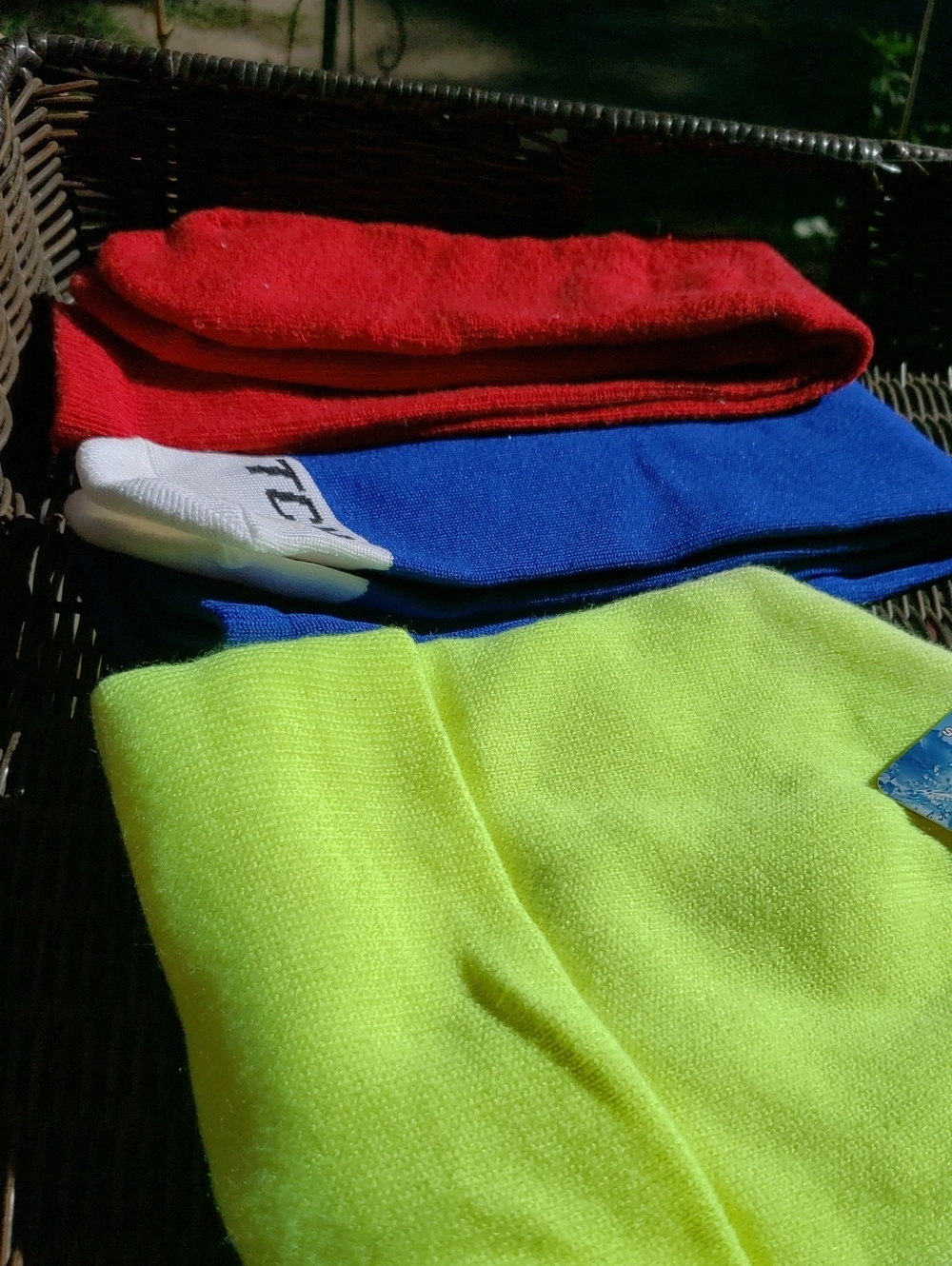 Womens Athletic Crew Socks - Red, Blue Plus Neon Yellow Beanie Lot